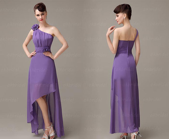 One Shoulder Bridesmaid Dress Purple Bridesmaid Dress High Low Bridesmaid Dress Chiffon Dress 3125