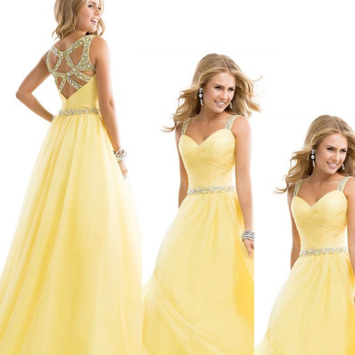 Yellow Prom Dresses, Chiffon Prom Dresses, Long Prom Dresses, Prom