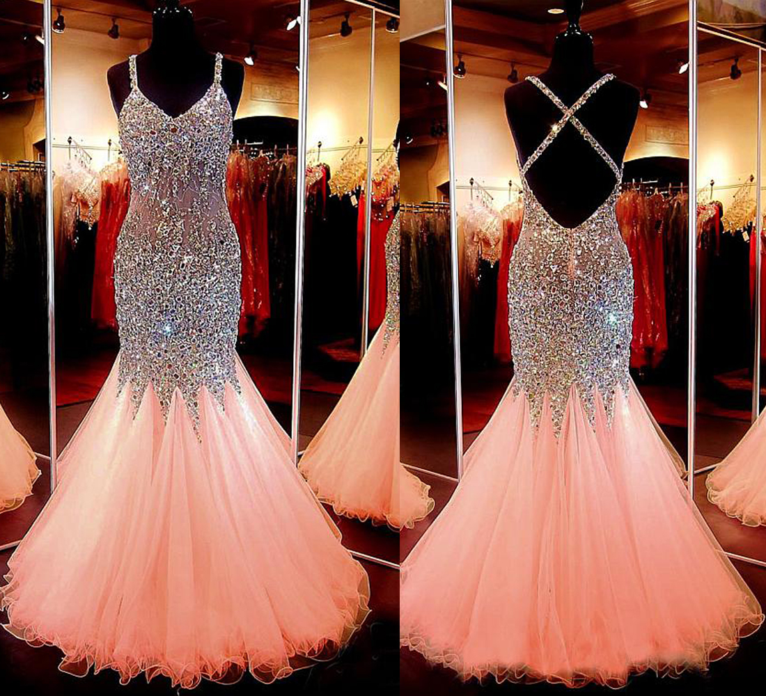 Mermaid See Through Prom Dress 2016 Beaded Prom Dress Sexy Prom Dress