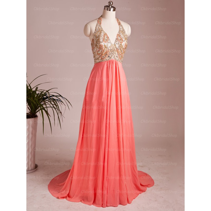 Peach Dress, Long Prom Dresses,chiffon Prom Dress, Unique
